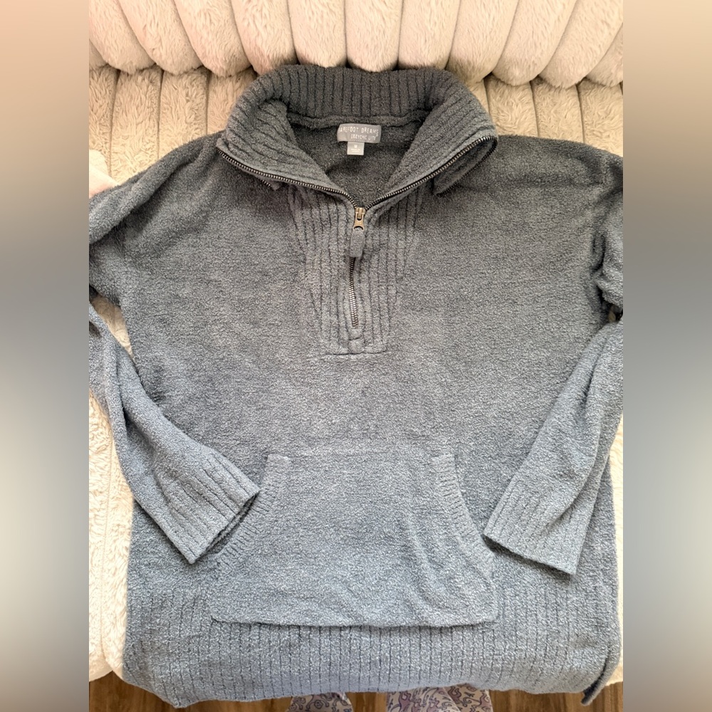 Barefoot Dreams Cozychic Lite Gray Quarter Zip Pullover Sweater‎ M